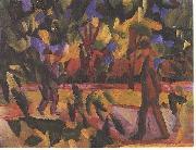 Riders and walkers at a parkway August Macke